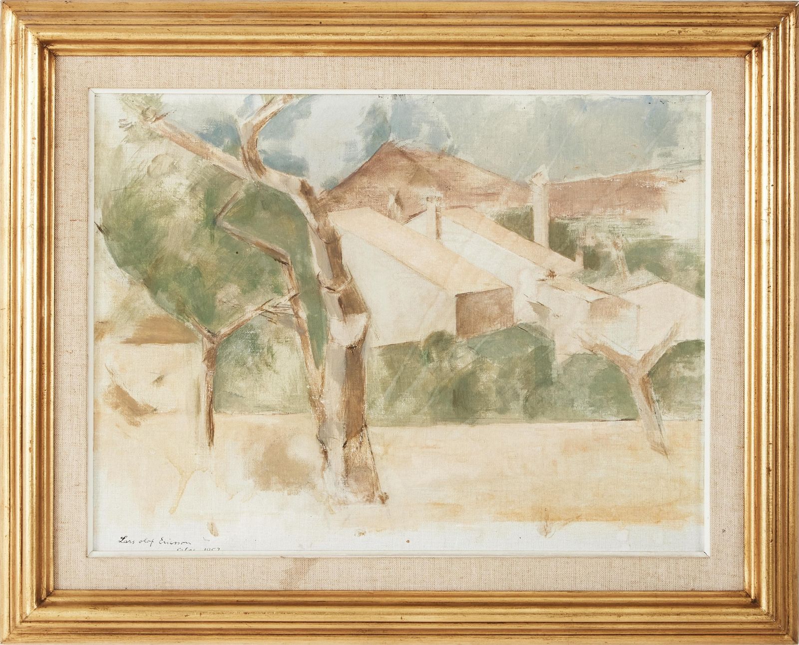 Original Mid Century Swedish Oil On Panel – “Calpe” By Lars Olof Ericsson – Dated 1957 – Vintage & Framed – 47 × 58 Cm (18.5" × 22.8")