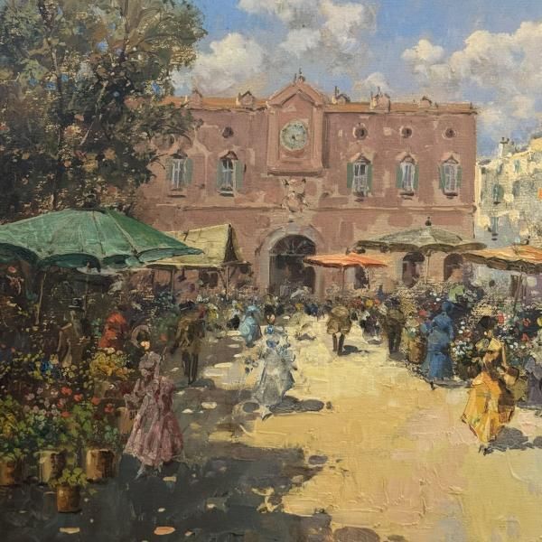 Antonio Gravina Oil Painting, Early 20th Century Continental Market Scene photo for sale