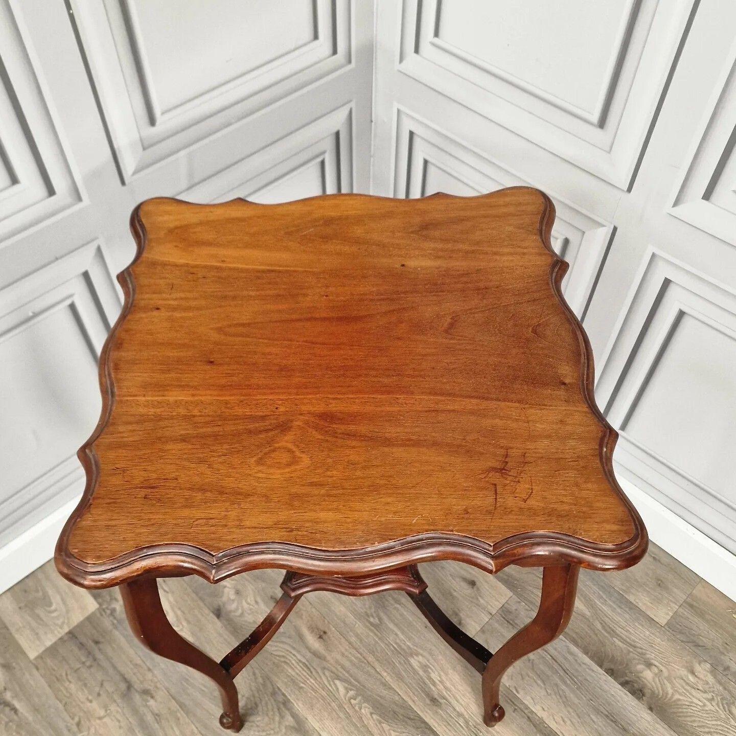 Antique Side End Table Wooden Edwardian Window  Scalloped Top 2 Tier Mahogany photo Furniture