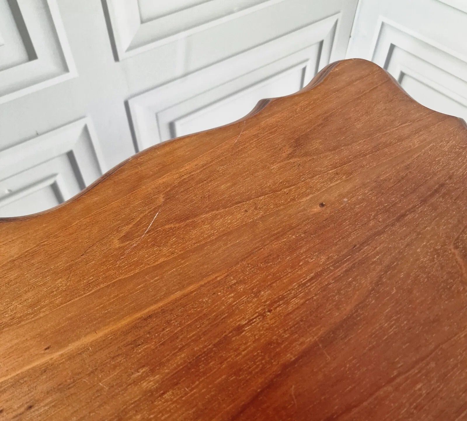Furniture Antique Side End Table Wooden Edwardian Window  Scalloped Top 2 Tier Mahogany photo