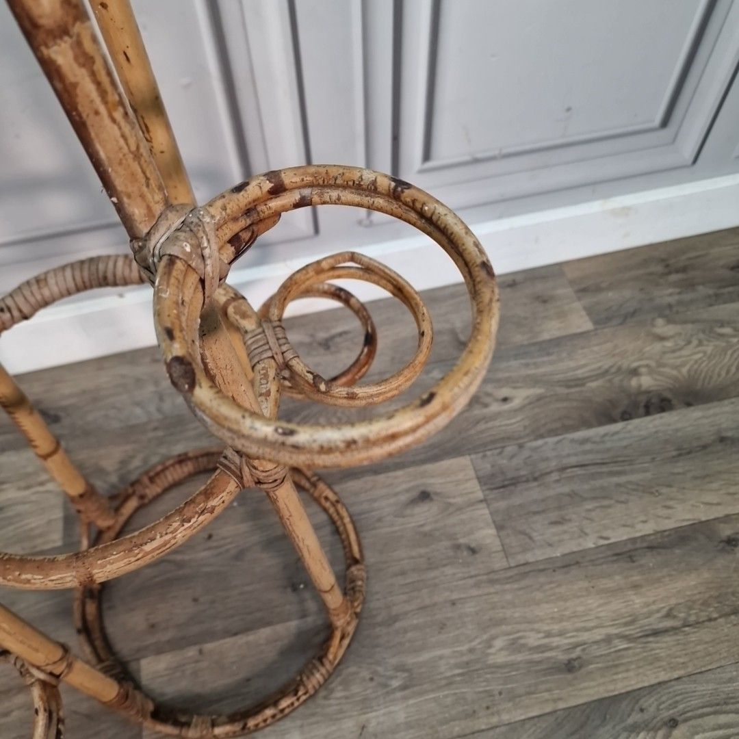 Vintage Plant Stand Rattan & Bamboo – Mid Century Circular Plant Holder Retro photo buy