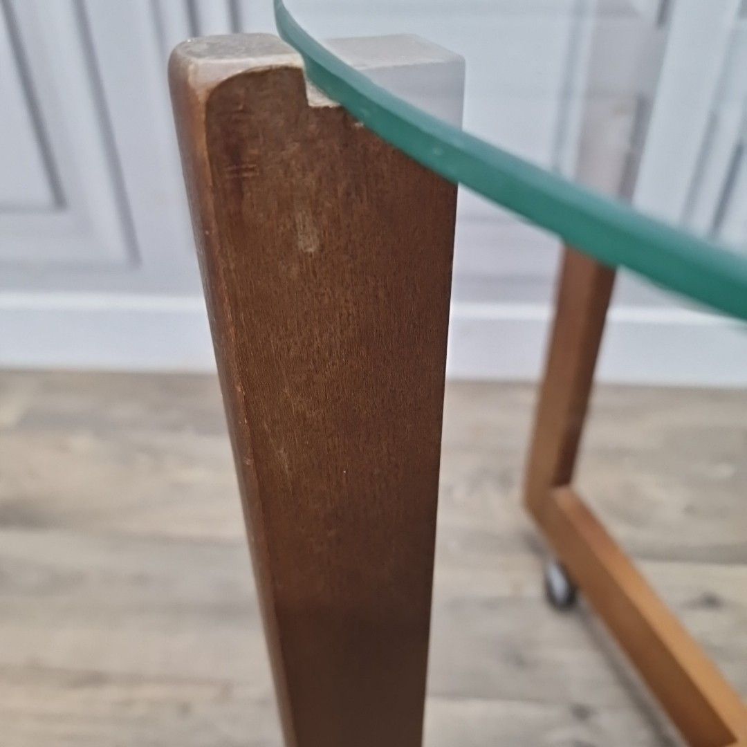 Vintage Glass Side Table Mid Century Modern – Wooden Retro Coffee On Castors photo vintage