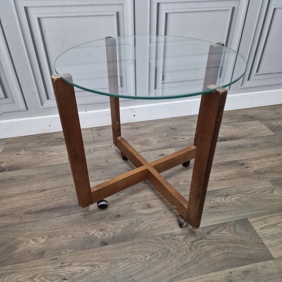 photo furniture Vintage Glass Side Table Mid Century Modern – Wooden Retro Coffee On Castors