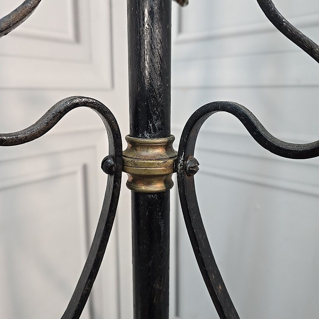 Antique Standard Lamp Copper & Brass Oil Light Wrought Iron Stand For Rewire photo vintage