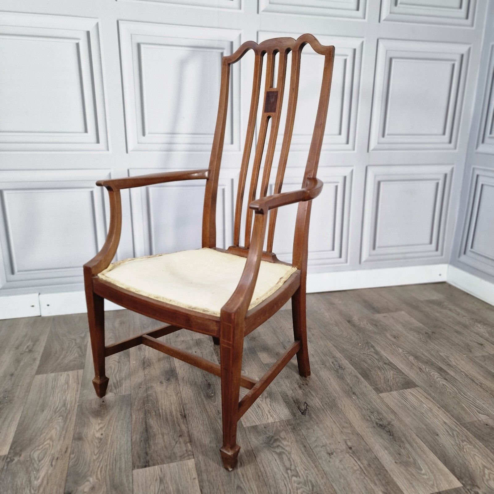 Antique Wooden Edwardian Chair Ornate Elbow Carver Armchair Fireside Lounge Desk photo for sale