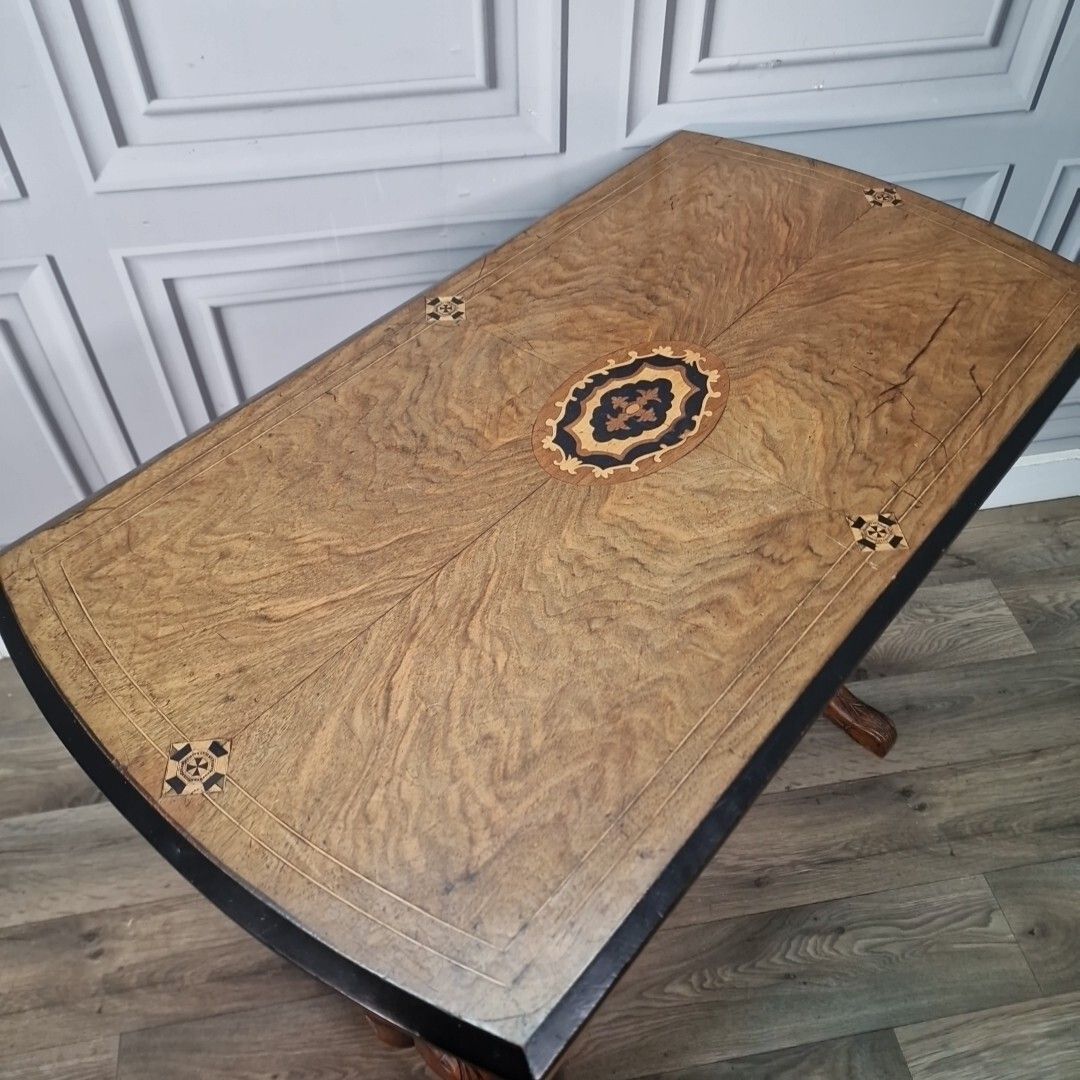 photo for sale Antique Victorian Console Table Wooden Inlaid Turned Stretcher Library Writing