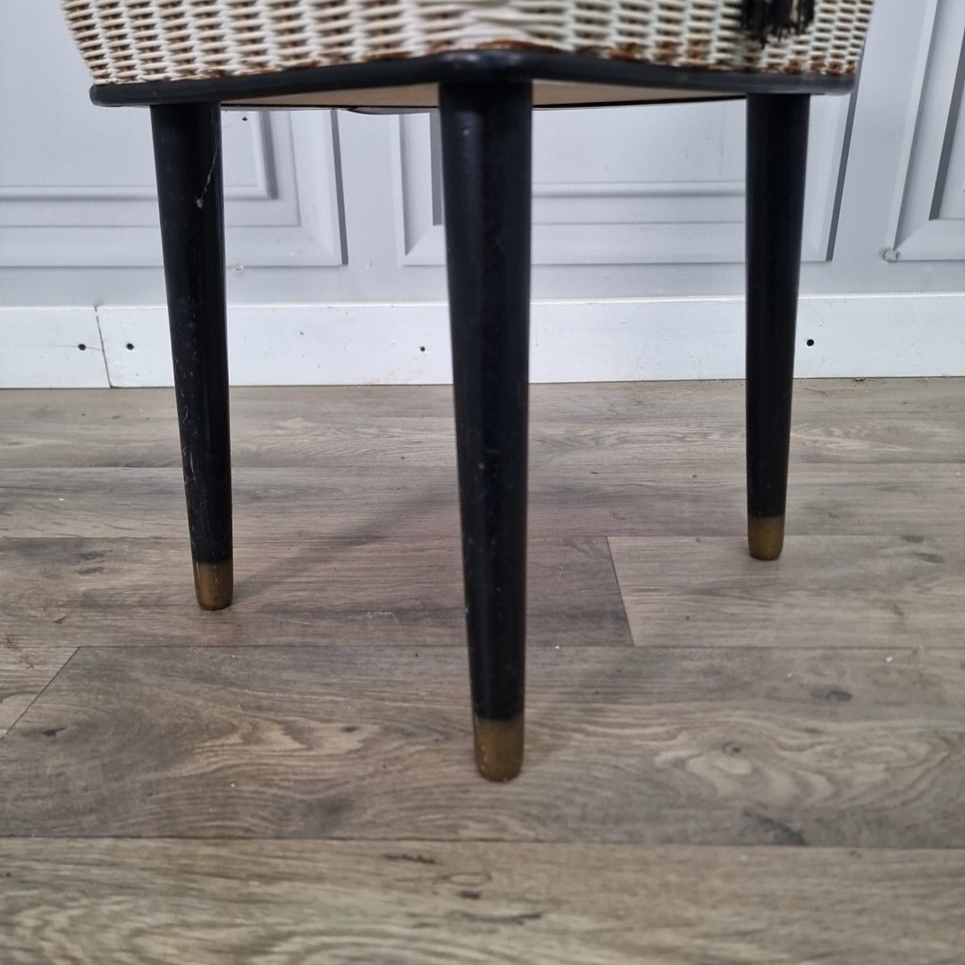 photo vinterior Vintage Retro Weaved Sewing Storage Box Foot Stool Ottoman Mid Century Modern