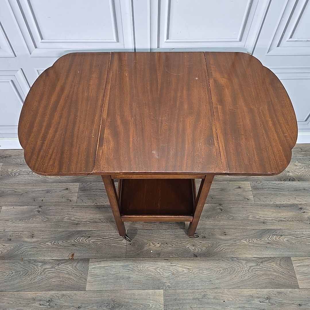 Vintage Drinks Cocktail Trolley Drop Leaf Table Tea Mid Century Wooden 2 Tier photo vintage