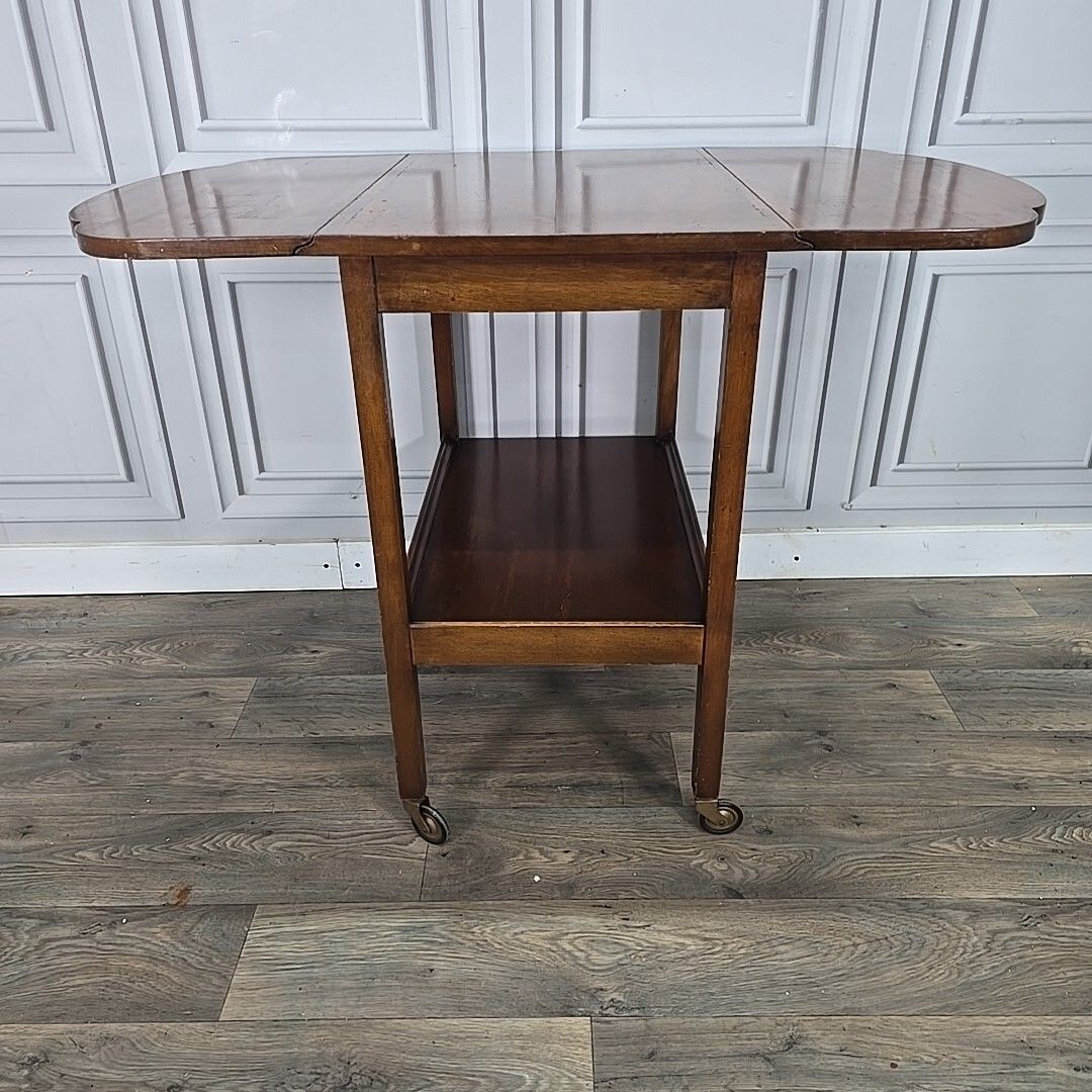 photo furniture Vintage Drinks Cocktail Trolley Drop Leaf Table Tea Mid Century Wooden 2 Tier