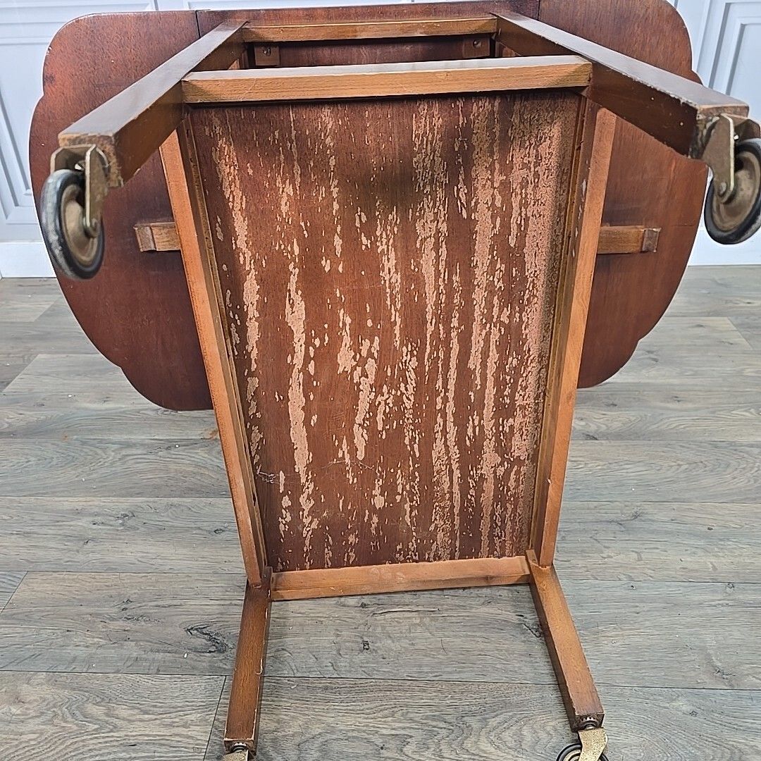 90.0 Vintage Drinks Cocktail Trolley Drop Leaf Table Tea Mid Century Wooden 2 Tier photo