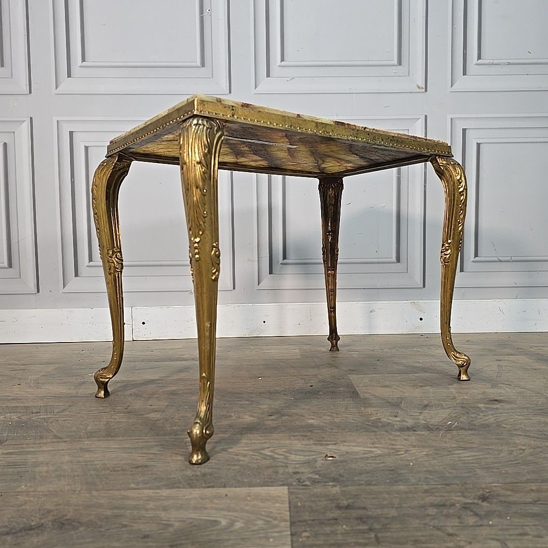Vintage Brass & Onyx Table – Marble Top – French Louis Style Side Antique Retro photo furniture