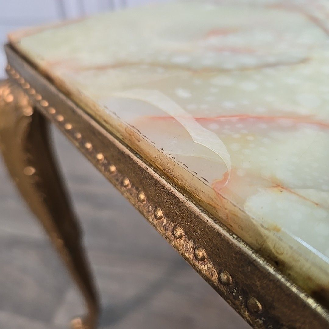 Vintage Brass & Onyx Table – Marble Top – French Louis Style Side Antique Retro photo vinterior