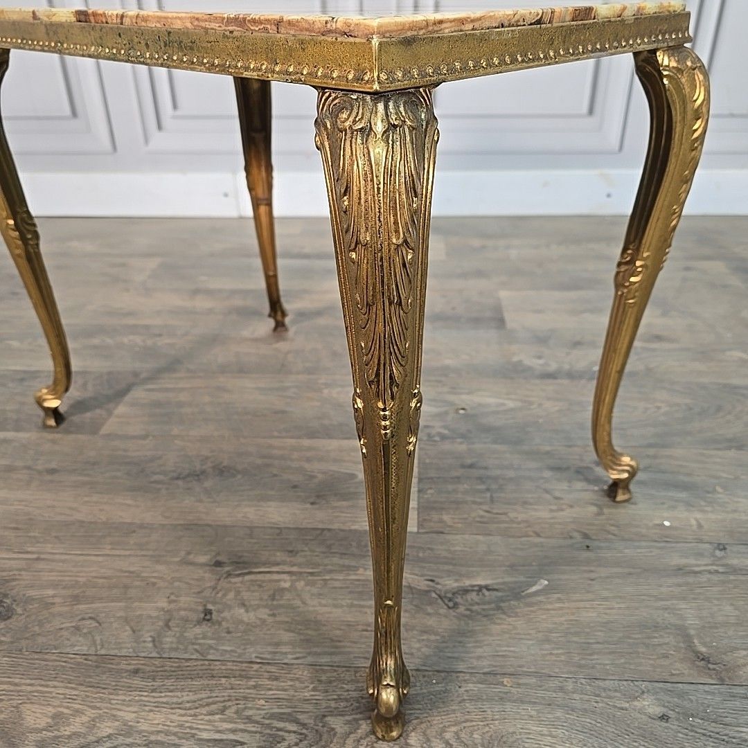photo vinterior Vintage Brass & Onyx Table – Marble Top – French Louis Style Side Antique Retro