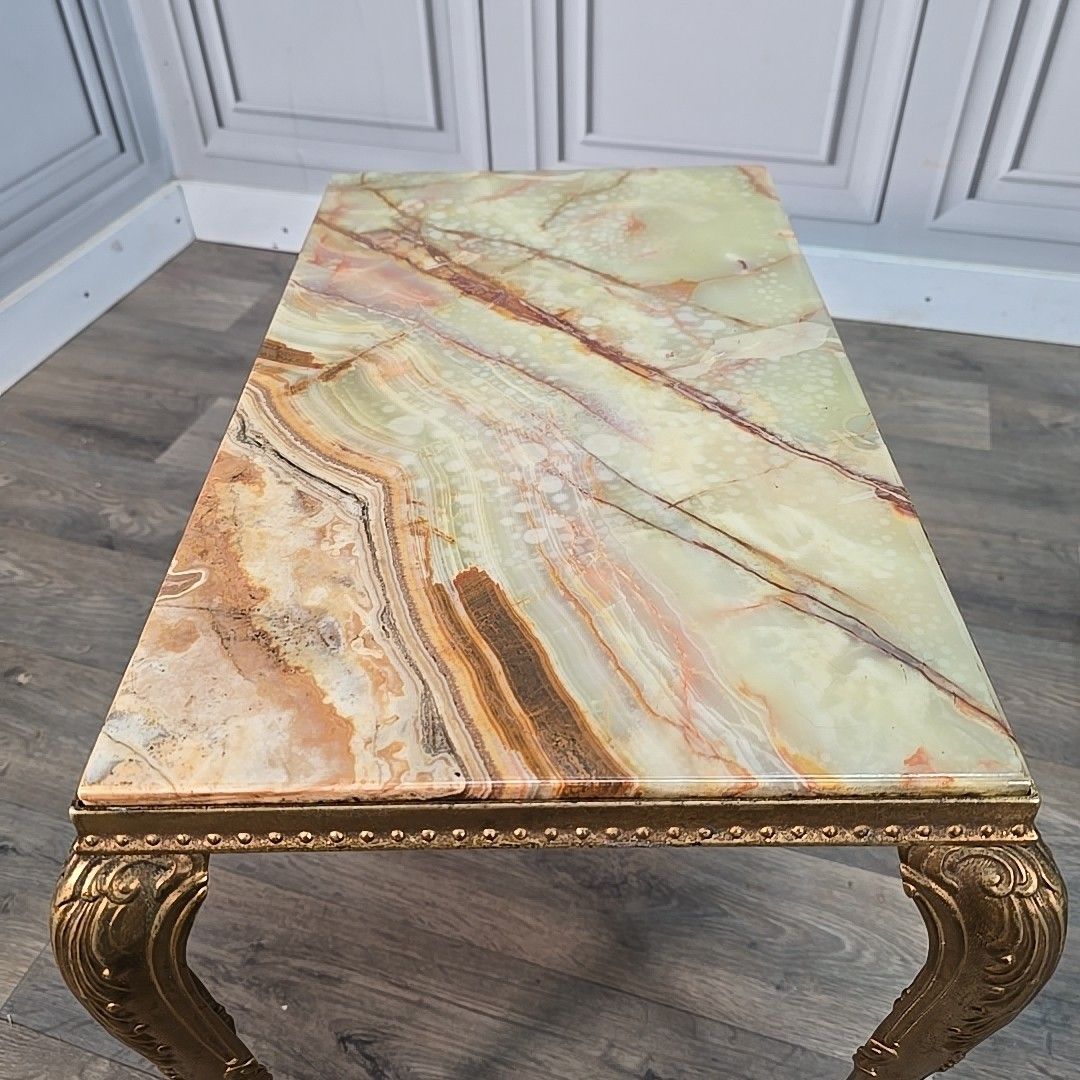 photo vintage Vintage Brass & Onyx Table – Marble Top – French Louis Style Side Antique Retro