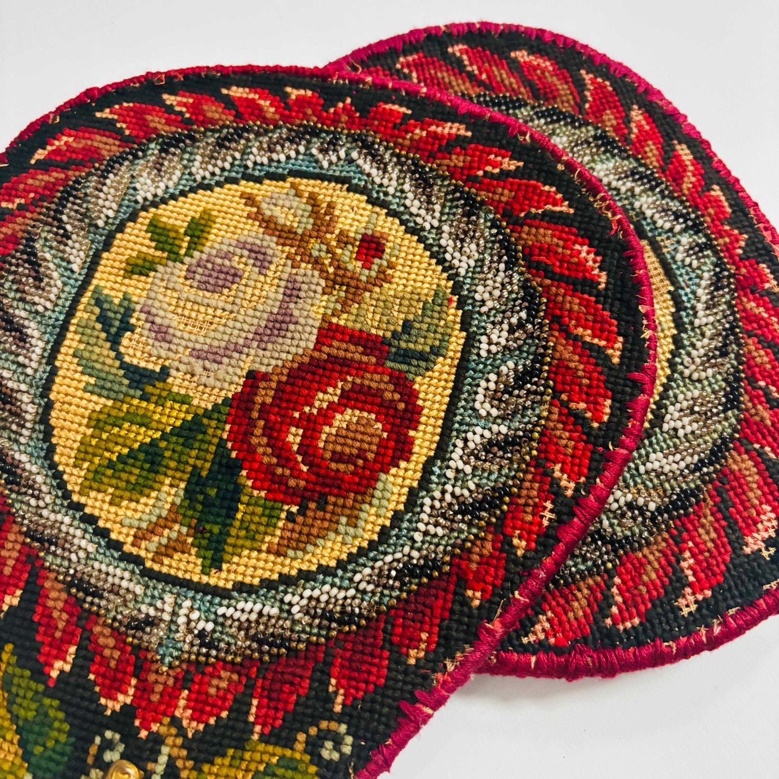 Antique Needlepoint Fire Face Screens – Napoleonic Style 19th Century French Floral Medallions photo Home Fixtures