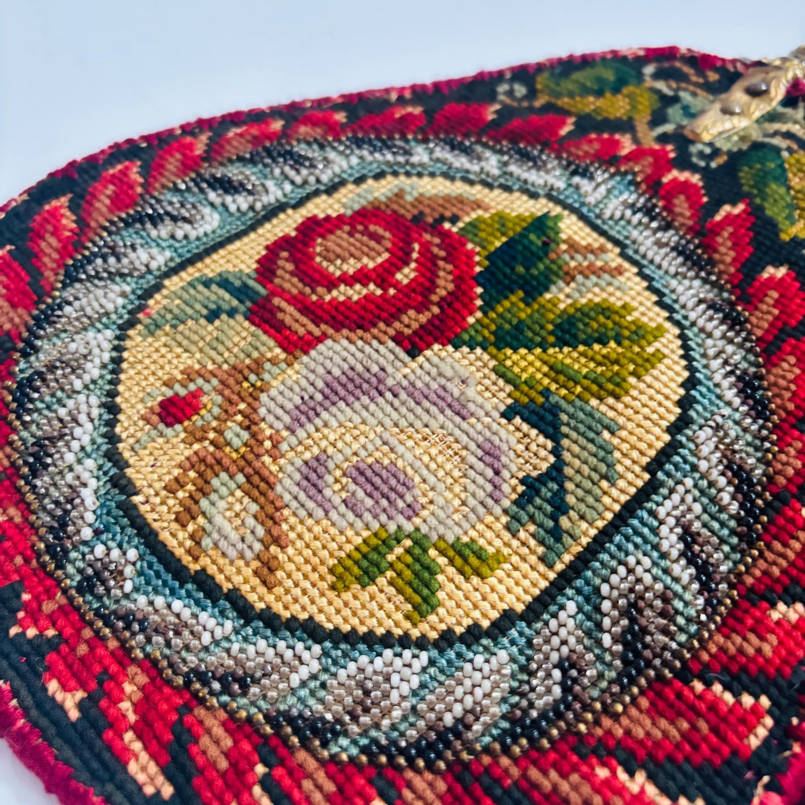 Antique Needlepoint Fire Face Screens – Napoleonic Style 19th Century French Floral Medallions photo buy