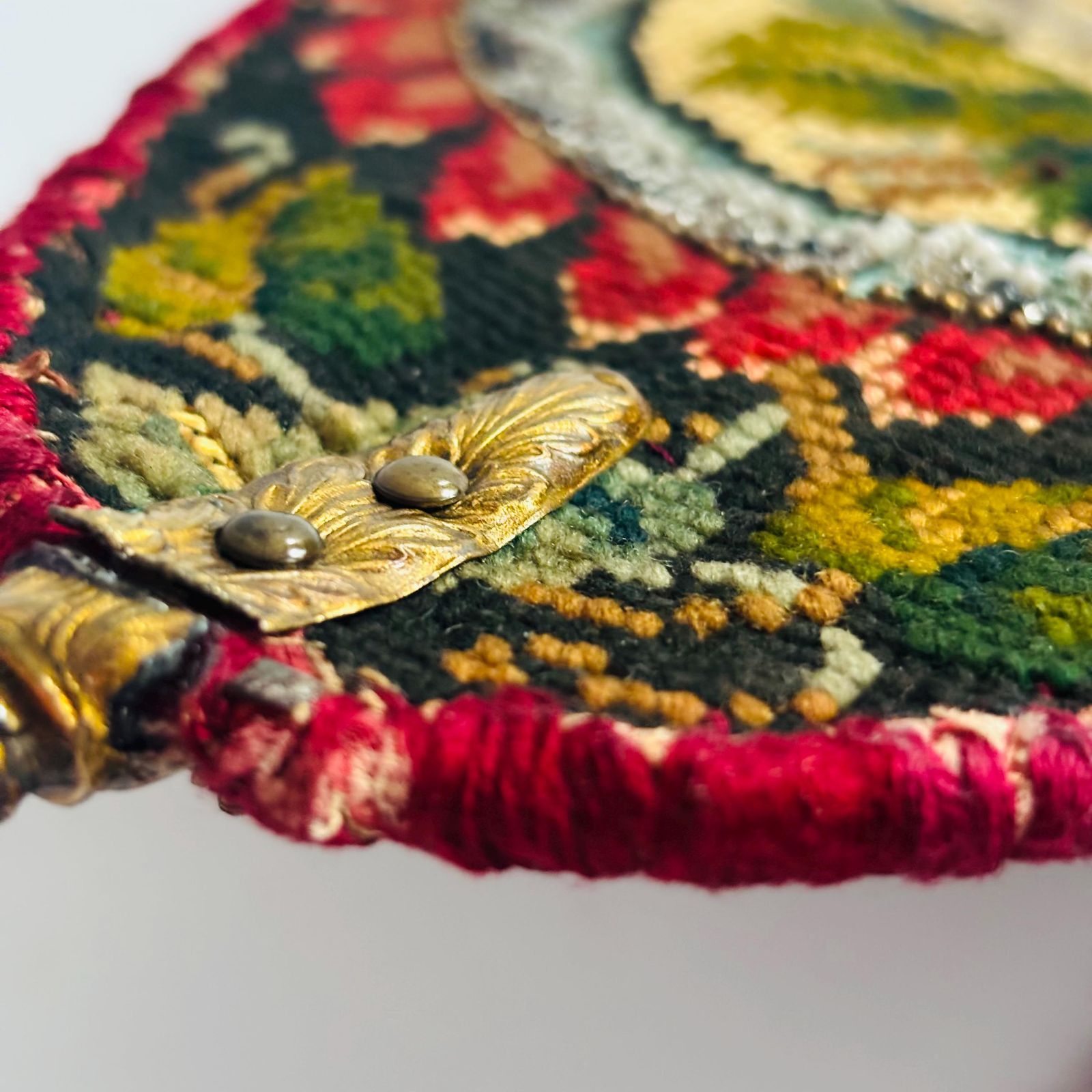 photo vintage Antique Needlepoint Fire Face Screens – Napoleonic Style 19th Century French Floral Medallions