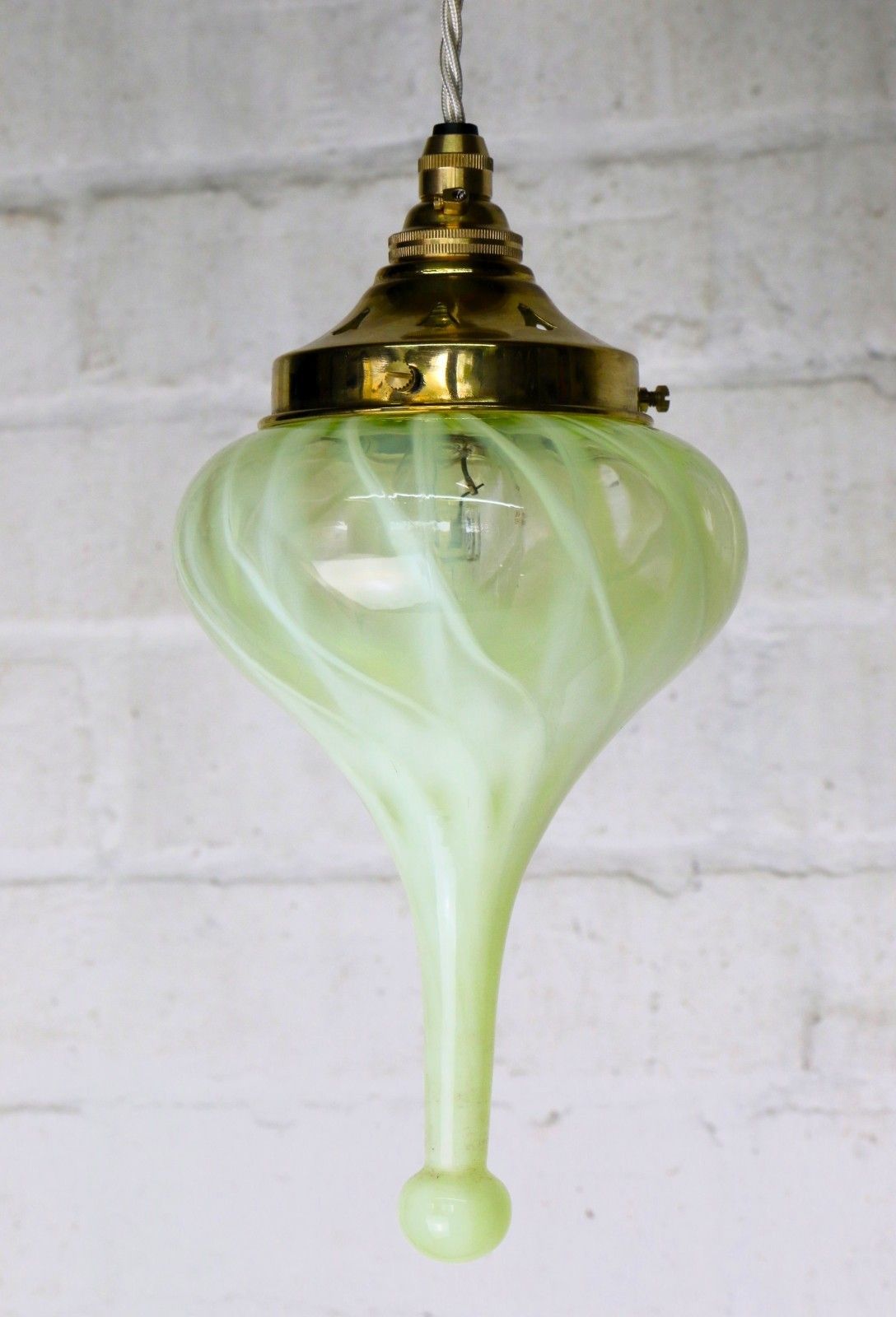 Ceiling Light Vaseline Glass Teardrop Lampshade Art Nouveau With New Fittings photo Lighting