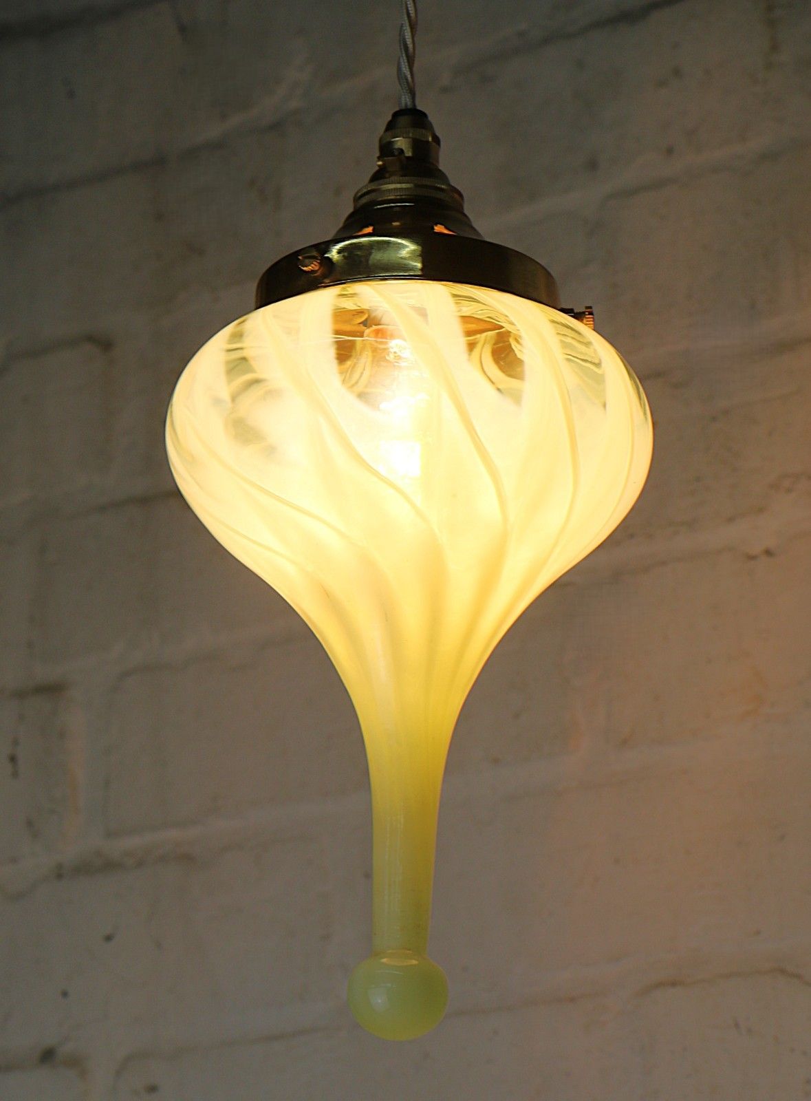 Ceiling Light Vaseline Glass Teardrop Lampshade Art Nouveau With New Fittings photo buy