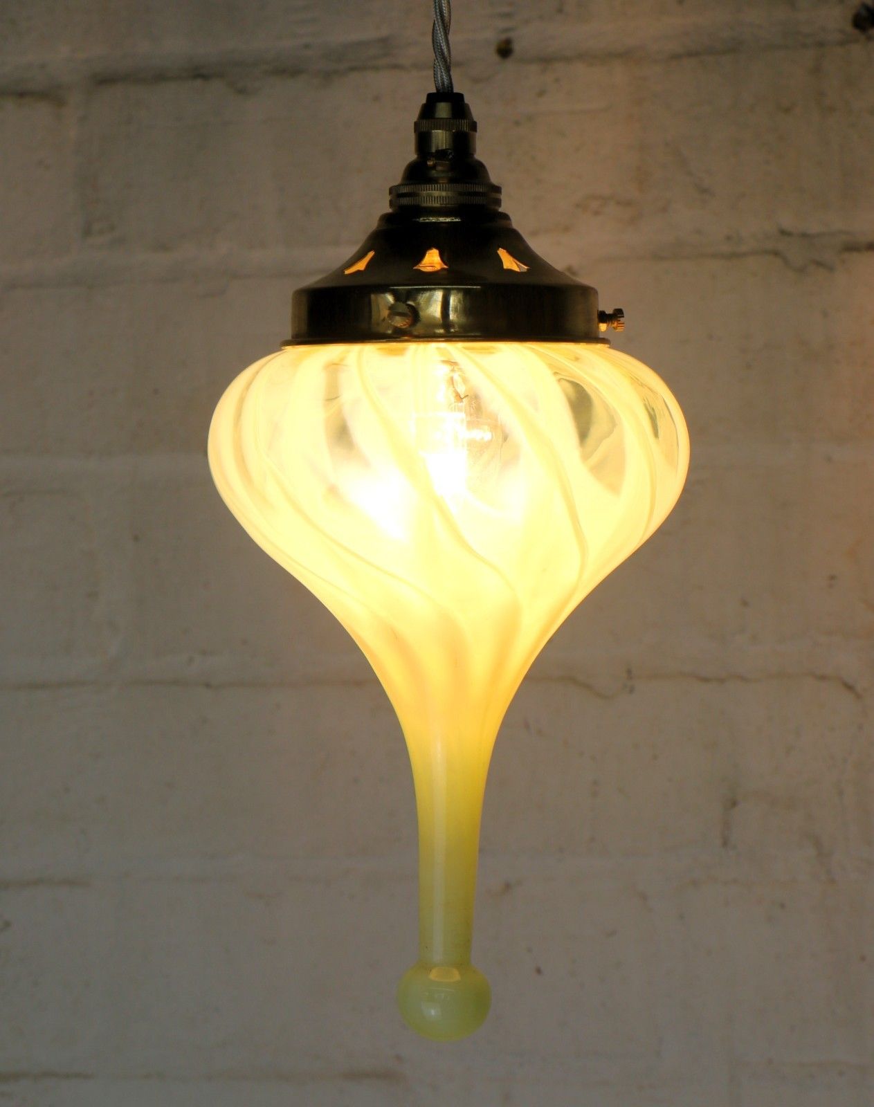 photo for sale Ceiling Light Vaseline Glass Teardrop Lampshade Art Nouveau With New Fittings