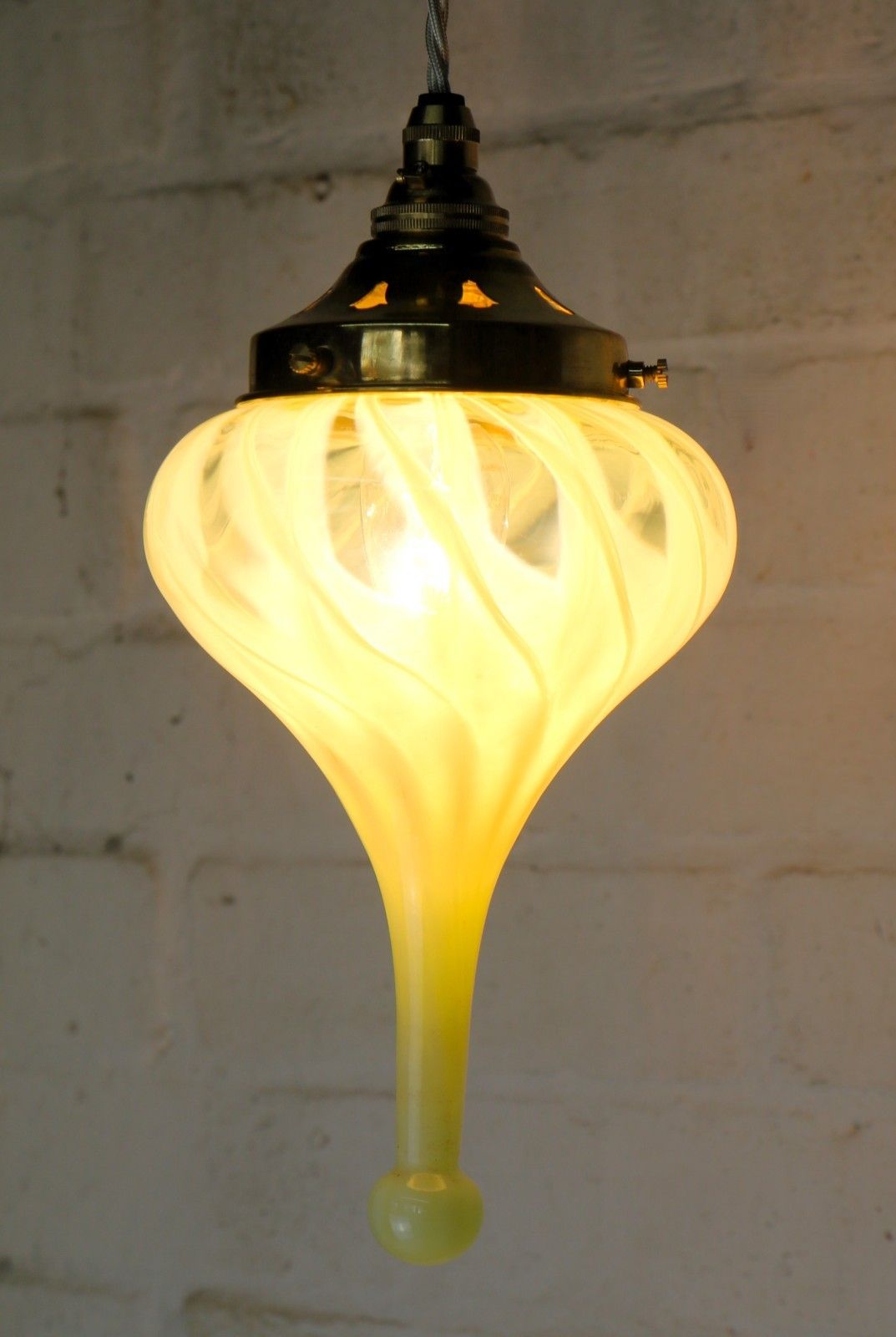 photo buy Ceiling Light Vaseline Glass Teardrop Lampshade Art Nouveau With New Fittings