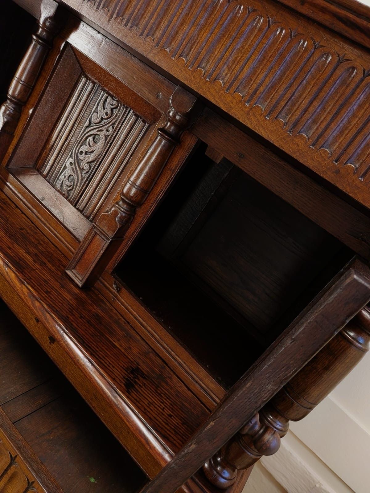photo buy Rare 18th Century Georgian Period Large Solid Oak Carved Court Cupboard