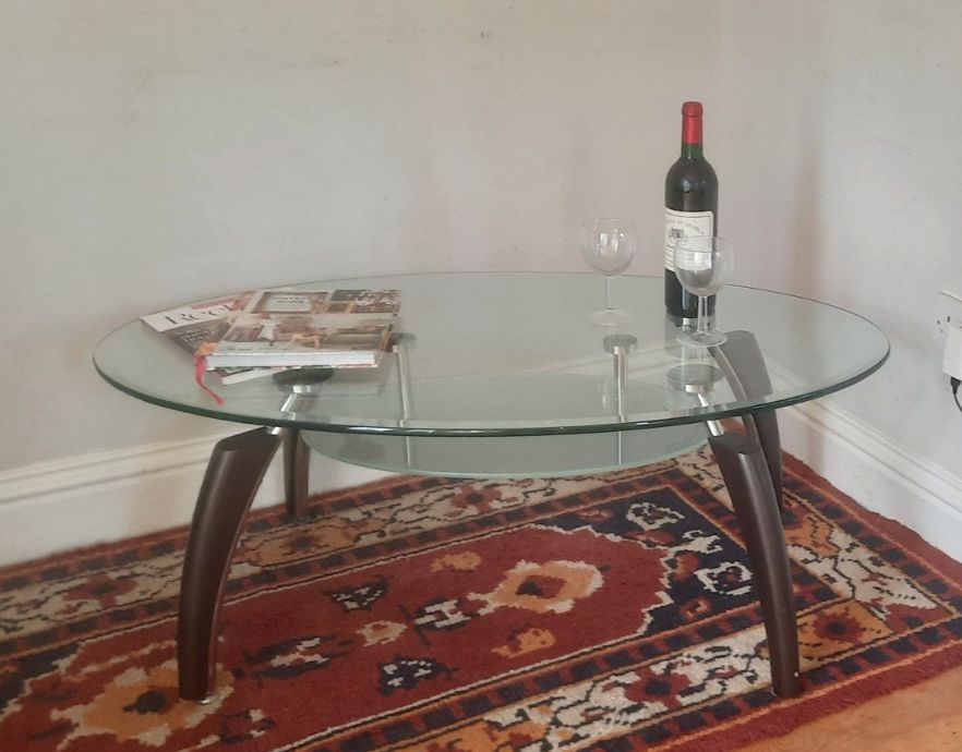 Vintage Mid Century Italian Style Two Tier Oval Glass Coffee Table