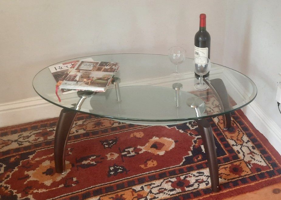 Vintage Mid Century Italian Style Two Tier Oval Glass Coffee Table photo furniture