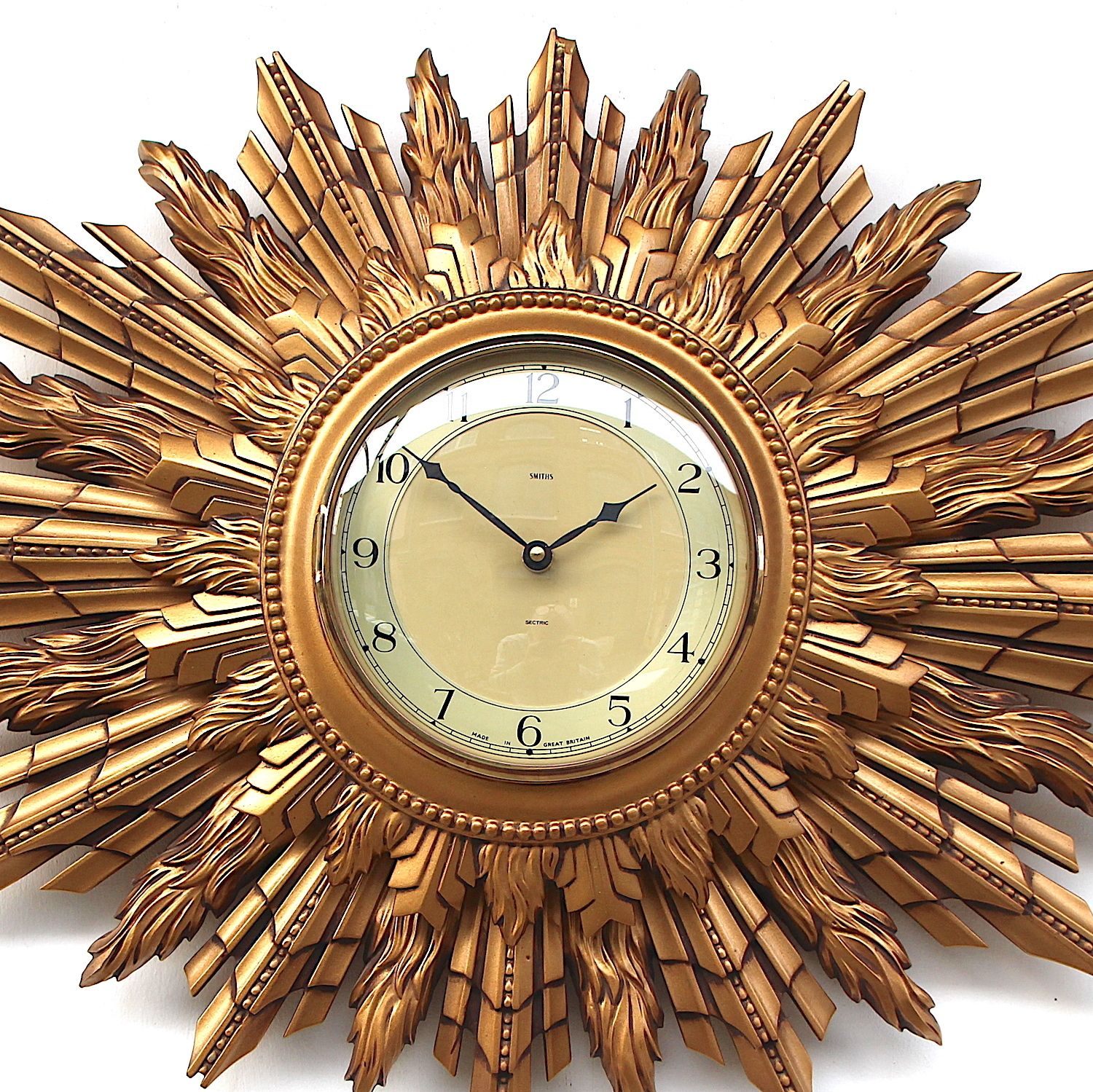 Huge 66cm 1950/60s British Sunburst Vintage Wall Clock. Fully Guaranteed photo furniture