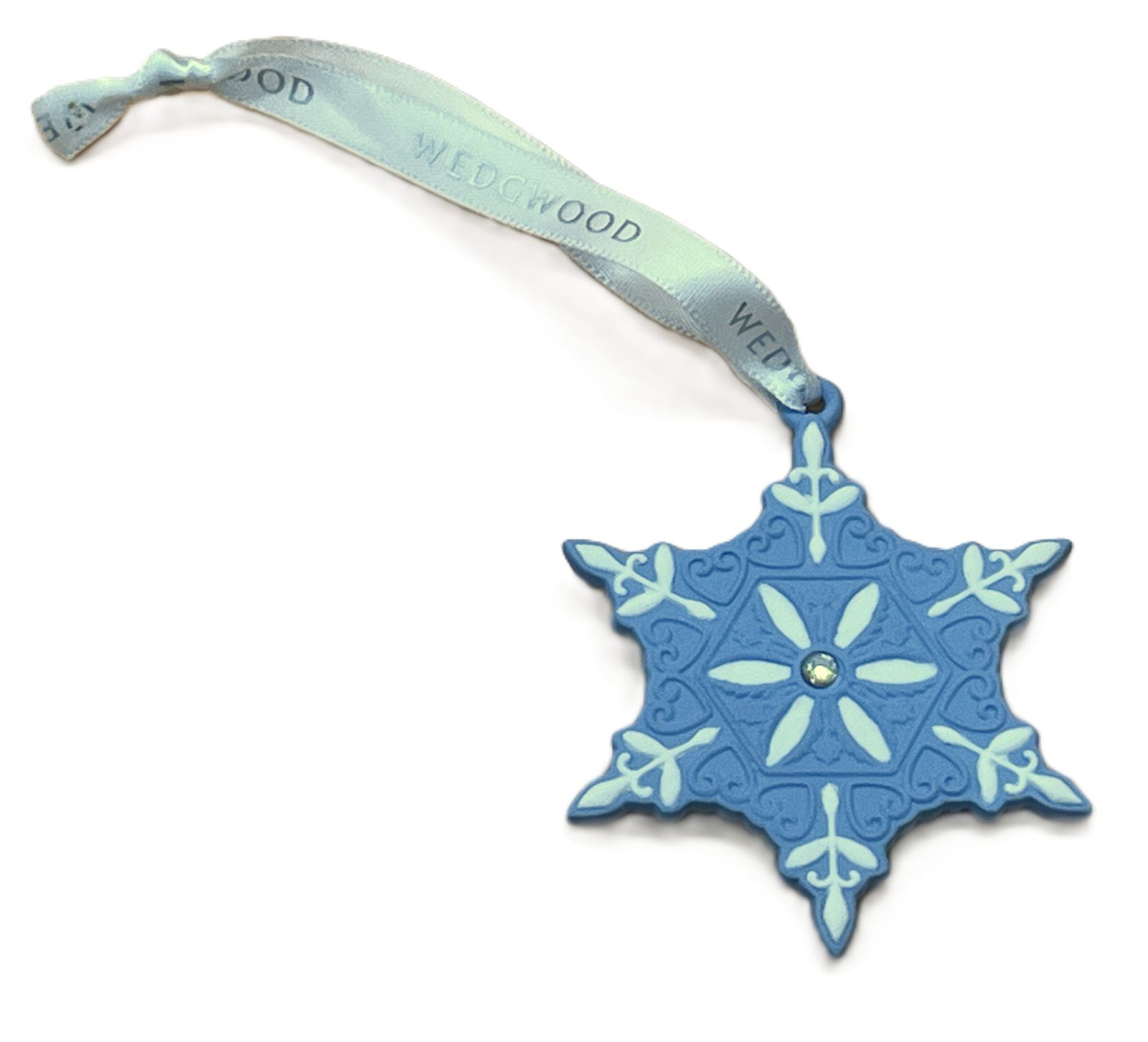 Wedgwood Pottery Blue Jasperware Christmas Snowflake Tree Hanging Ornament In Original Box. photo buy