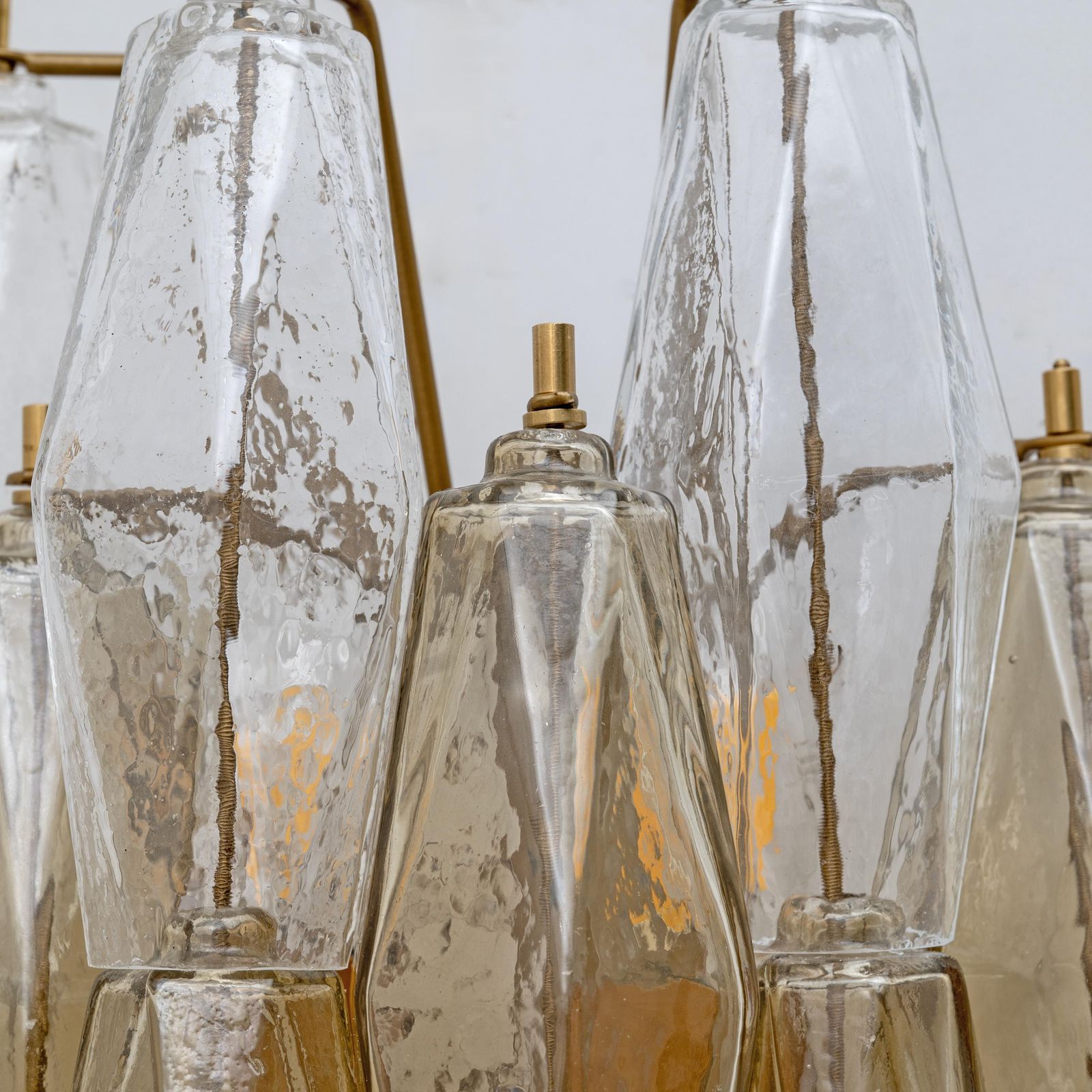 Pair Of Mid Century Italian Murano Glass Poliedri Sconces In Amber And Clear photo vinterior