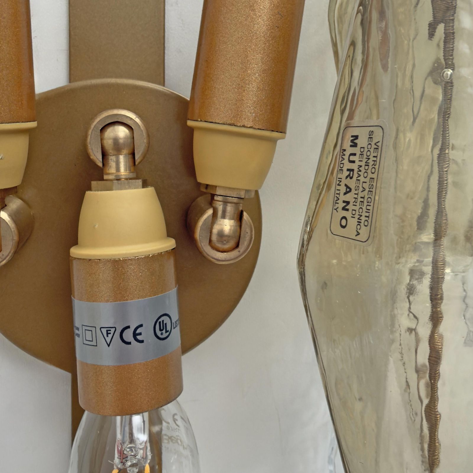 photo furniture Pair Of Mid Century Italian Murano Glass Poliedri Sconces In Amber And Clear