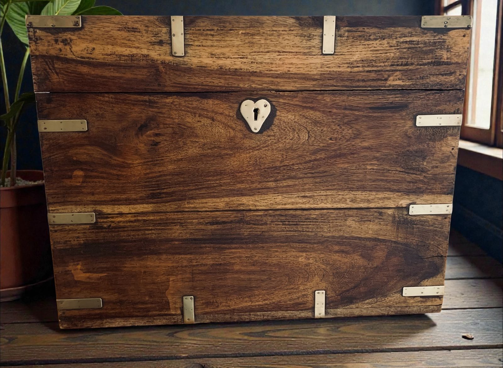 19th Century Brass Bound Teak Wood Campaign Chest, Liquor Drinks Chest Box photo furniture