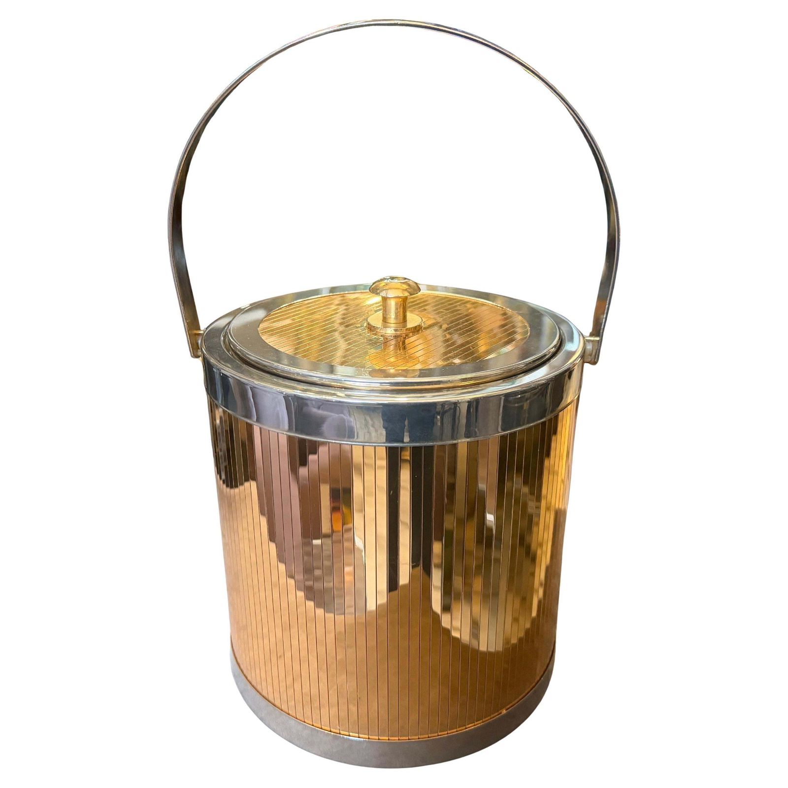 1970s Stunning Mid Century Modern Brass And Silver Plated Ice Bucket By Lidian