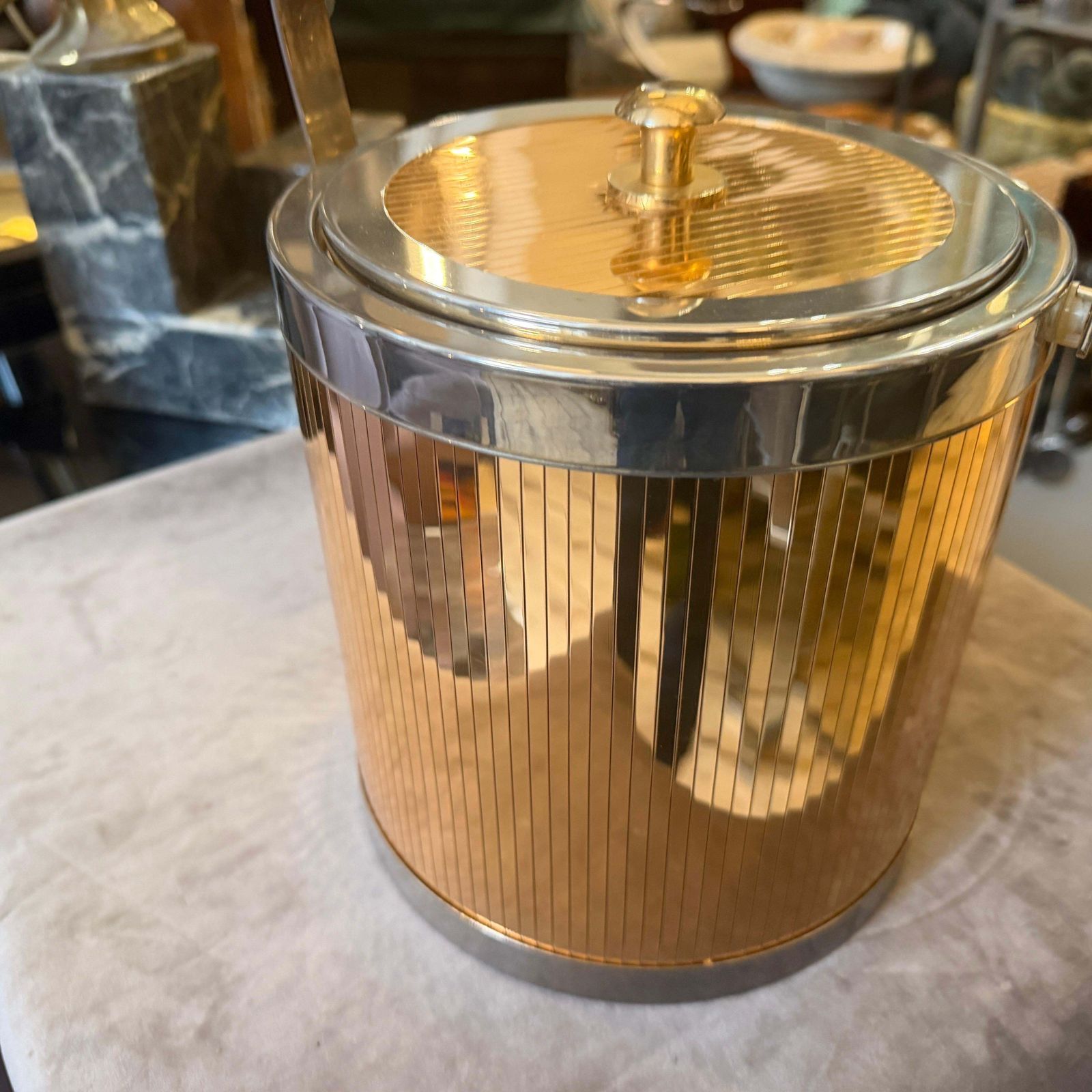 1970s Stunning Mid Century Modern Brass And Silver Plated Ice Bucket By Lidian photo furniture