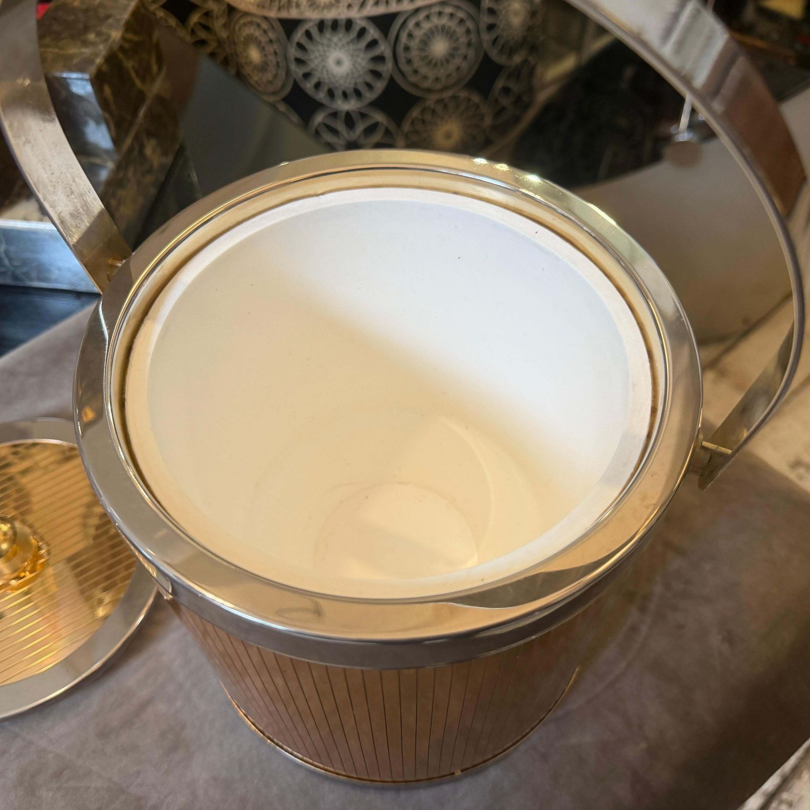 1970s Stunning Mid Century Modern Brass And Silver Plated Ice Bucket By Lidian photo buy