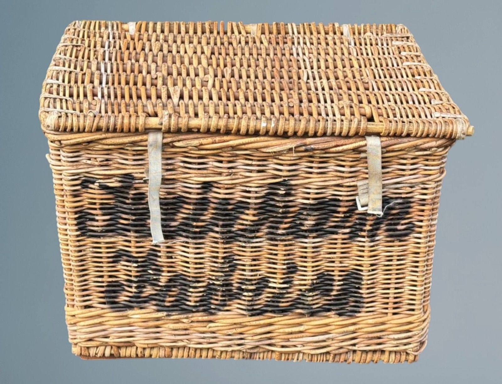 Large Antique Wicker Basket /Log Basket photo vintage