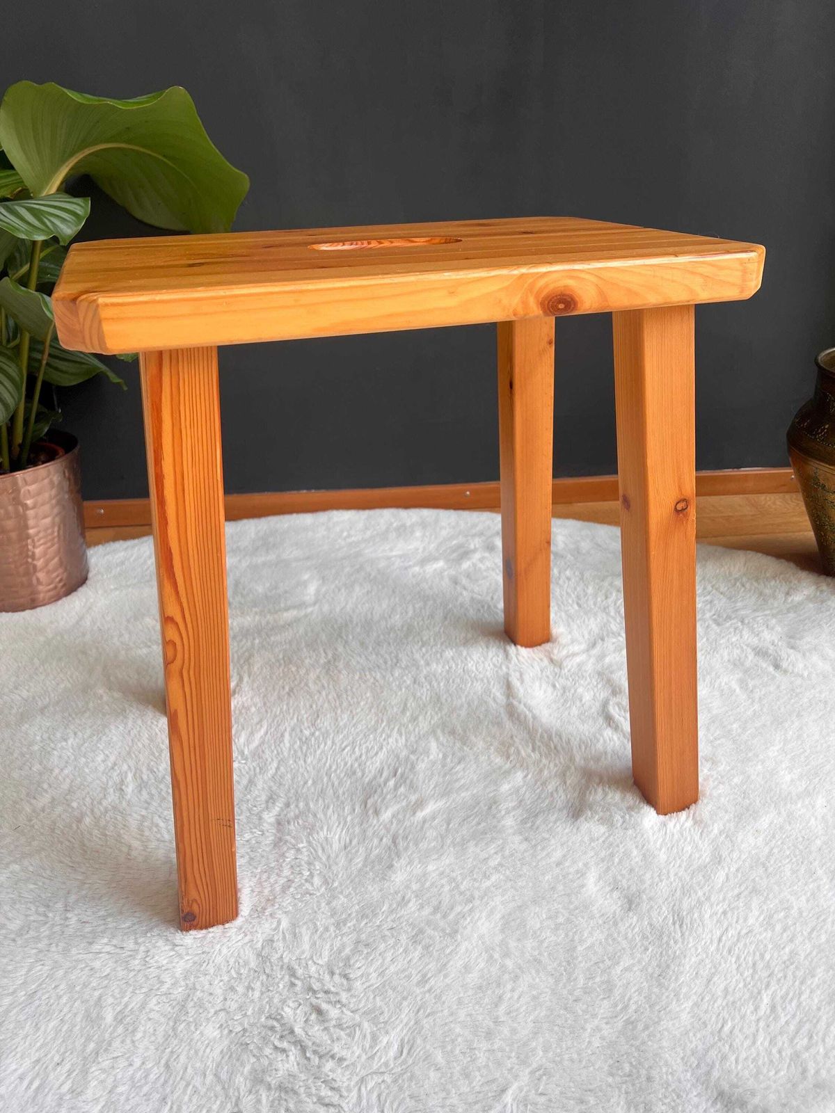 Solid Pine Cabin Stool, Switzerland, 1970 photo 185.0