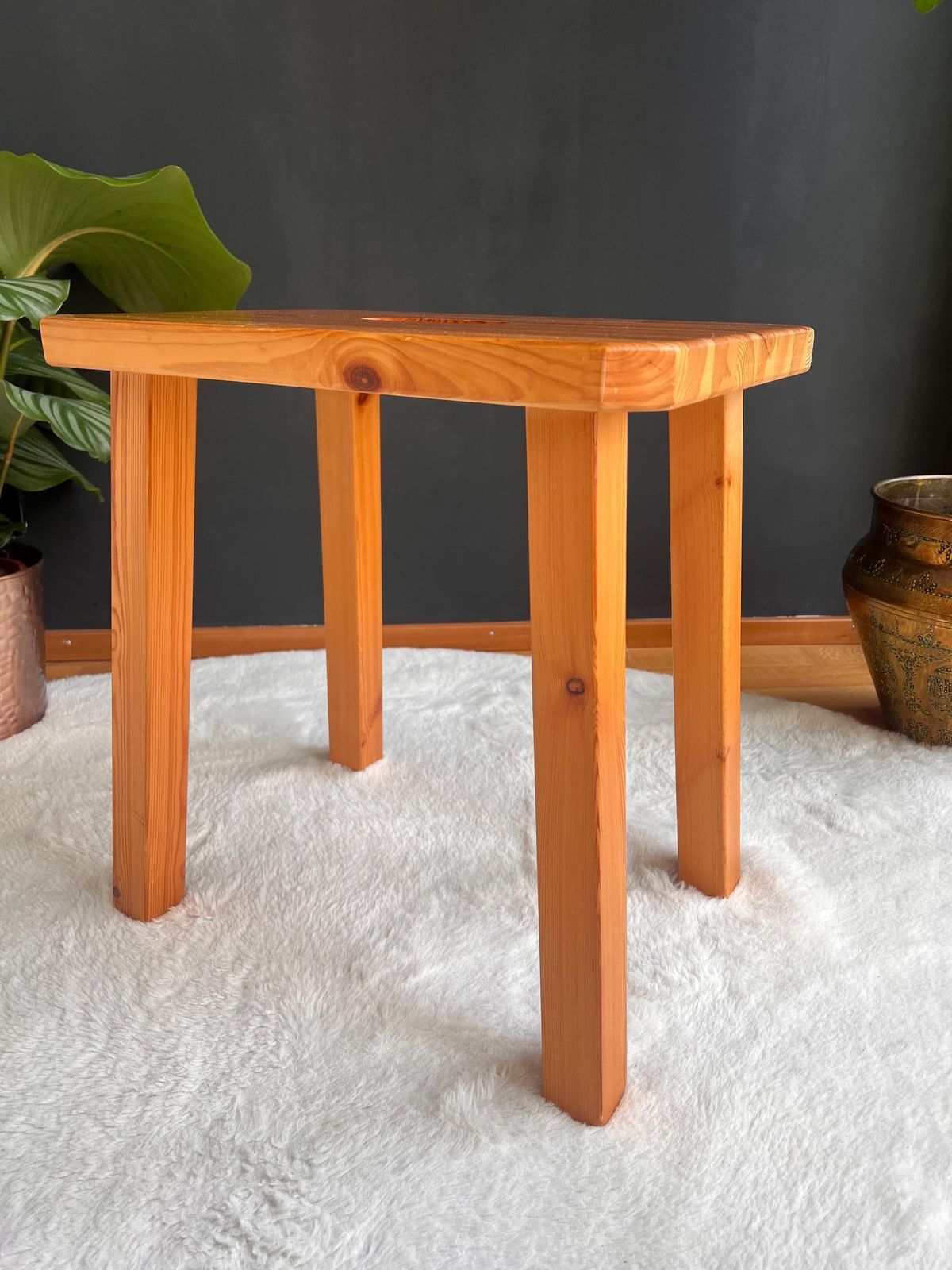 Solid Pine Cabin Stool, Switzerland, 1970 photo vintage
