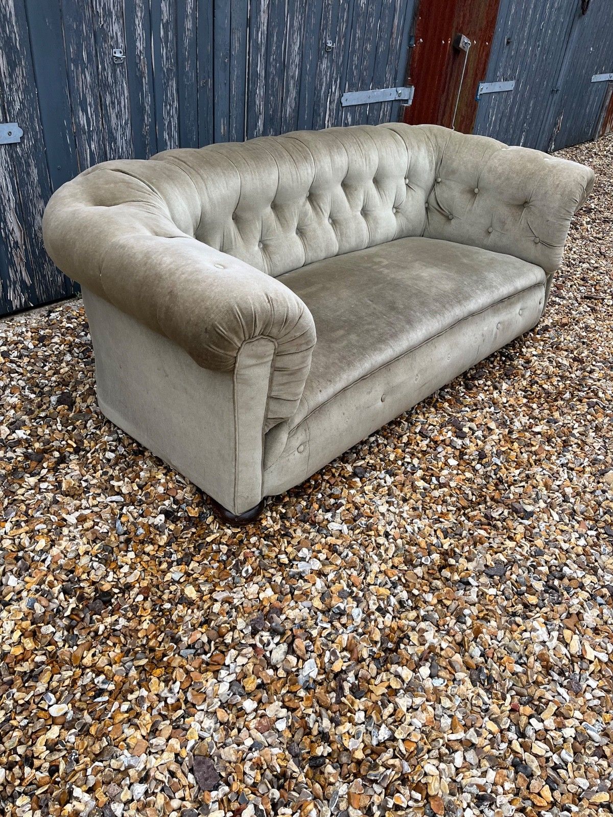 Antique Chesterfield Sofa Green Olive Coloured Velvet Circa Mid To Late 1800’s photo Furniture