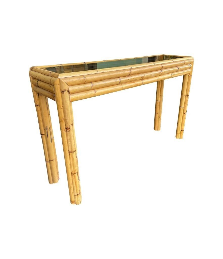 Copy   An Italian 1970s Bamboo Console With Smoked Glass Top Attributed To Vivai Del Sud photo for sale