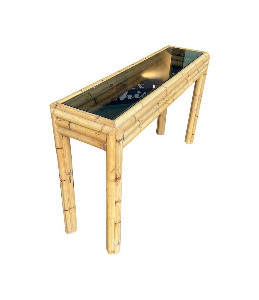 Copy   An Italian 1970s Bamboo Console With Smoked Glass Top Attributed To Vivai Del Sud photo 1575.0