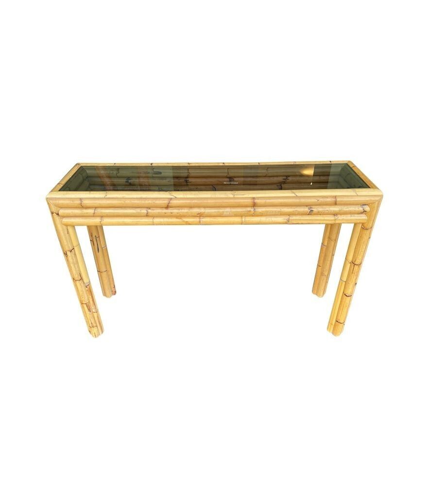 Copy   An Italian 1970s Bamboo Console With Smoked Glass Top Attributed To Vivai Del Sud photo vinterior