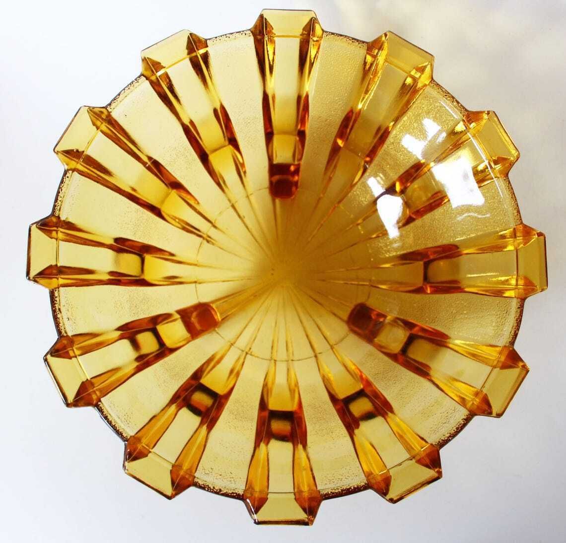 Large Vintage Art Deco Circa 1930s Amber Glass Fruit Bowl Belgium By Scailmont Henri Heemskerk Geometric Design Centerpiece photo furniture