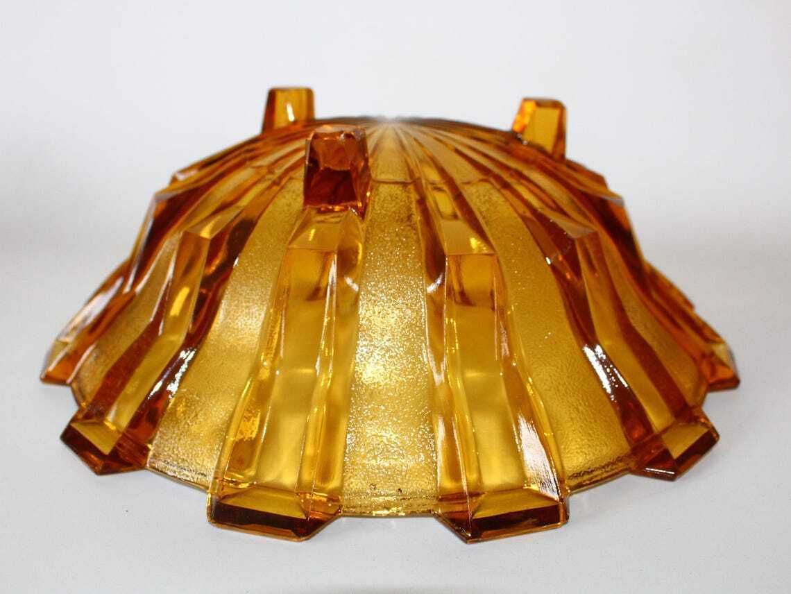 Home Decor Large Vintage Art Deco Circa 1930s Amber Glass Fruit Bowl Belgium By Scailmont Henri Heemskerk Geometric Design Centerpiece photo