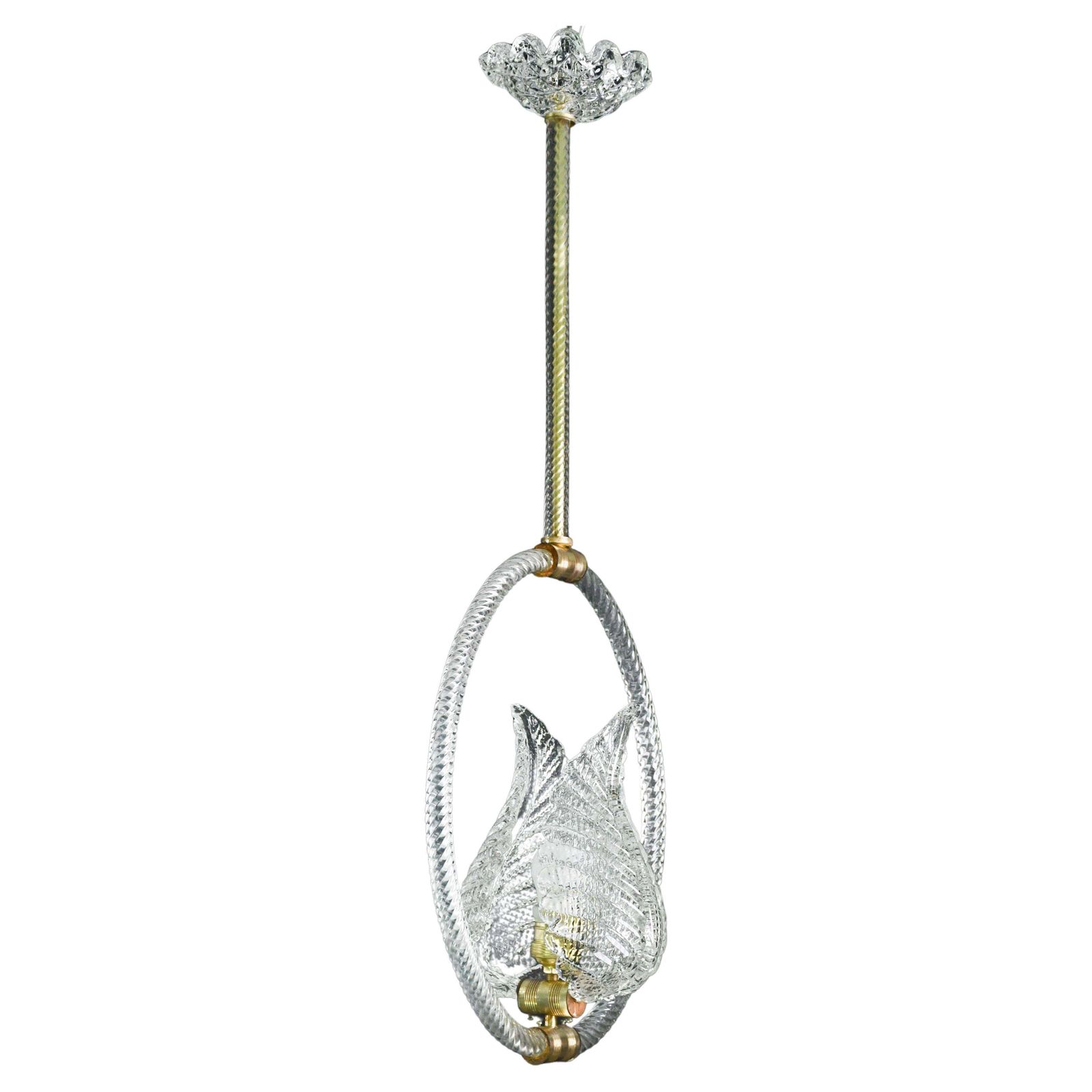Charming Transparent Art Decò Barovier E Toso Pendant Light Murano Glass, 1940s