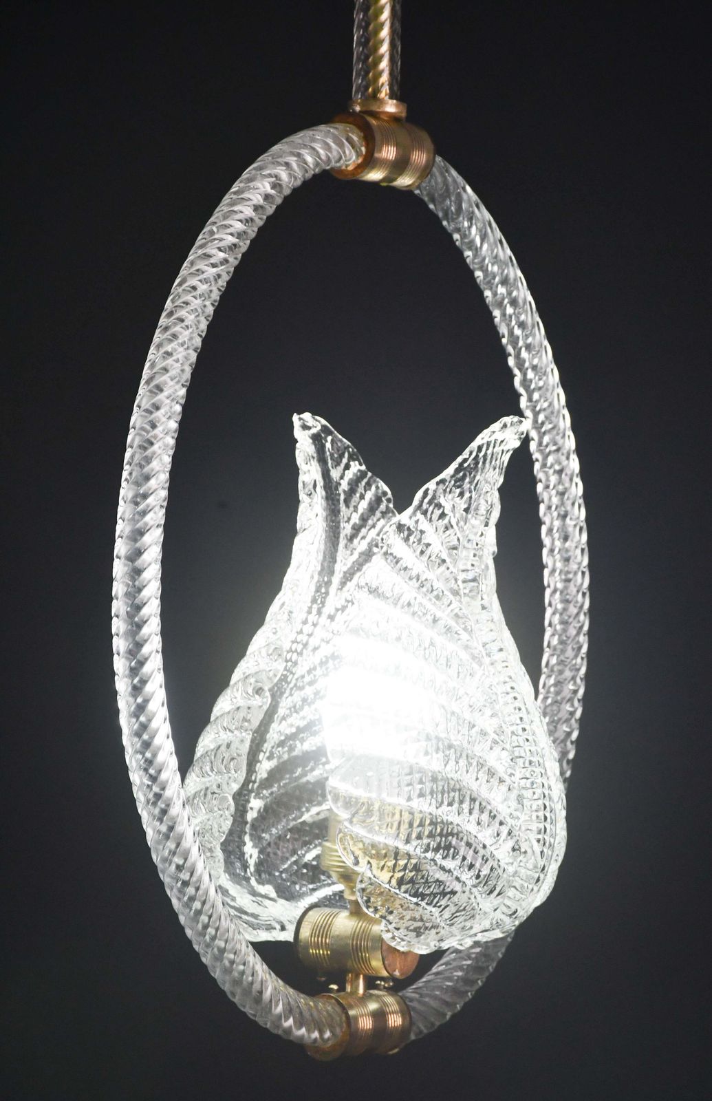 Charming Transparent Art Decò Barovier E Toso Pendant Light Murano Glass, 1940s photo buy