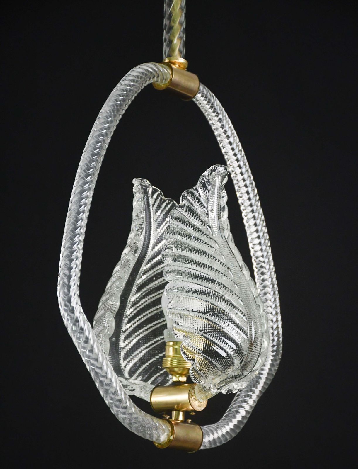 Elgant Transparent Art Decò Barovier E Toso Pendant Light Murano Glass, 1940s photo vinterior