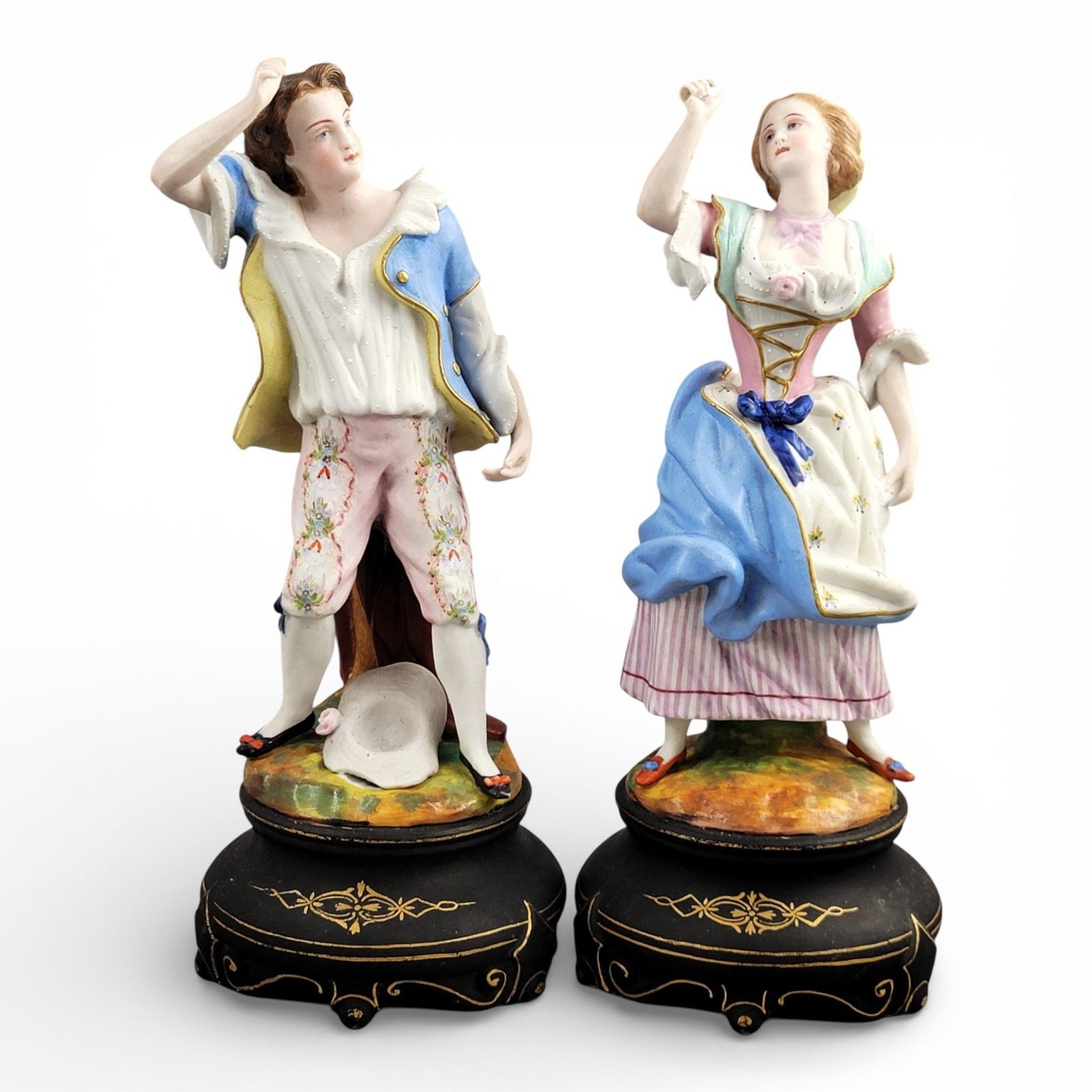 Letu & Mauger, Pair Of Porcelain Figures, Bisque Like Finish, Paris, C.1860