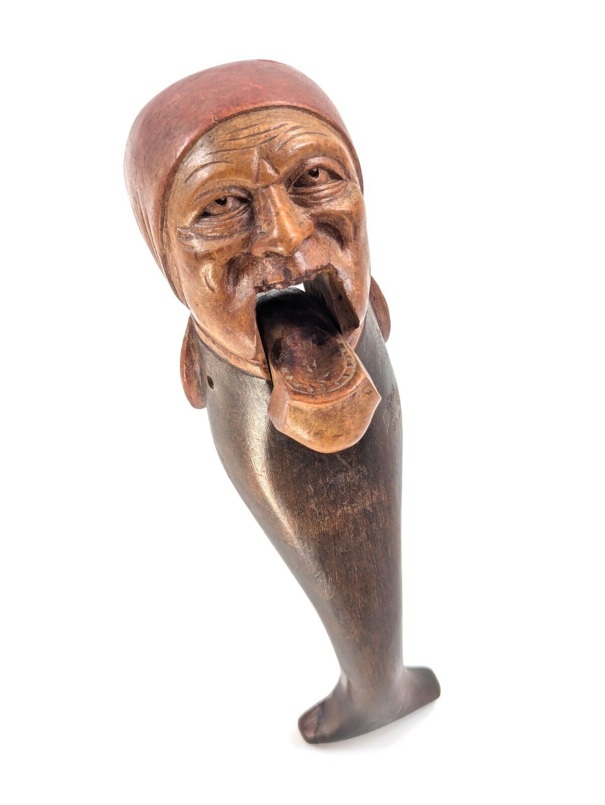 150.0 Black Forest Carved Wood Nutcracker, Grotesque Woman’s Head Folk Art C. 1890s photo